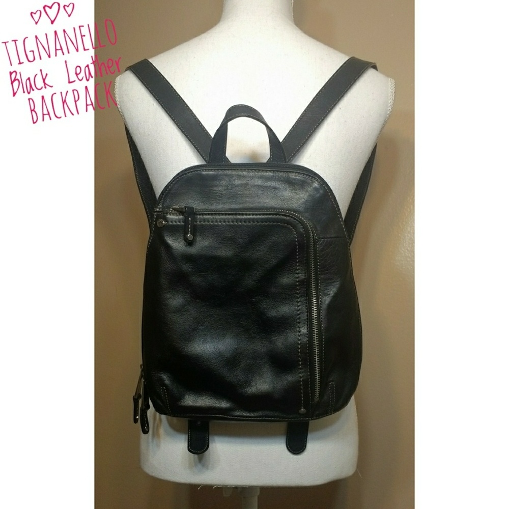 Tignanello Black Leather Backpack Bag Small/Medium